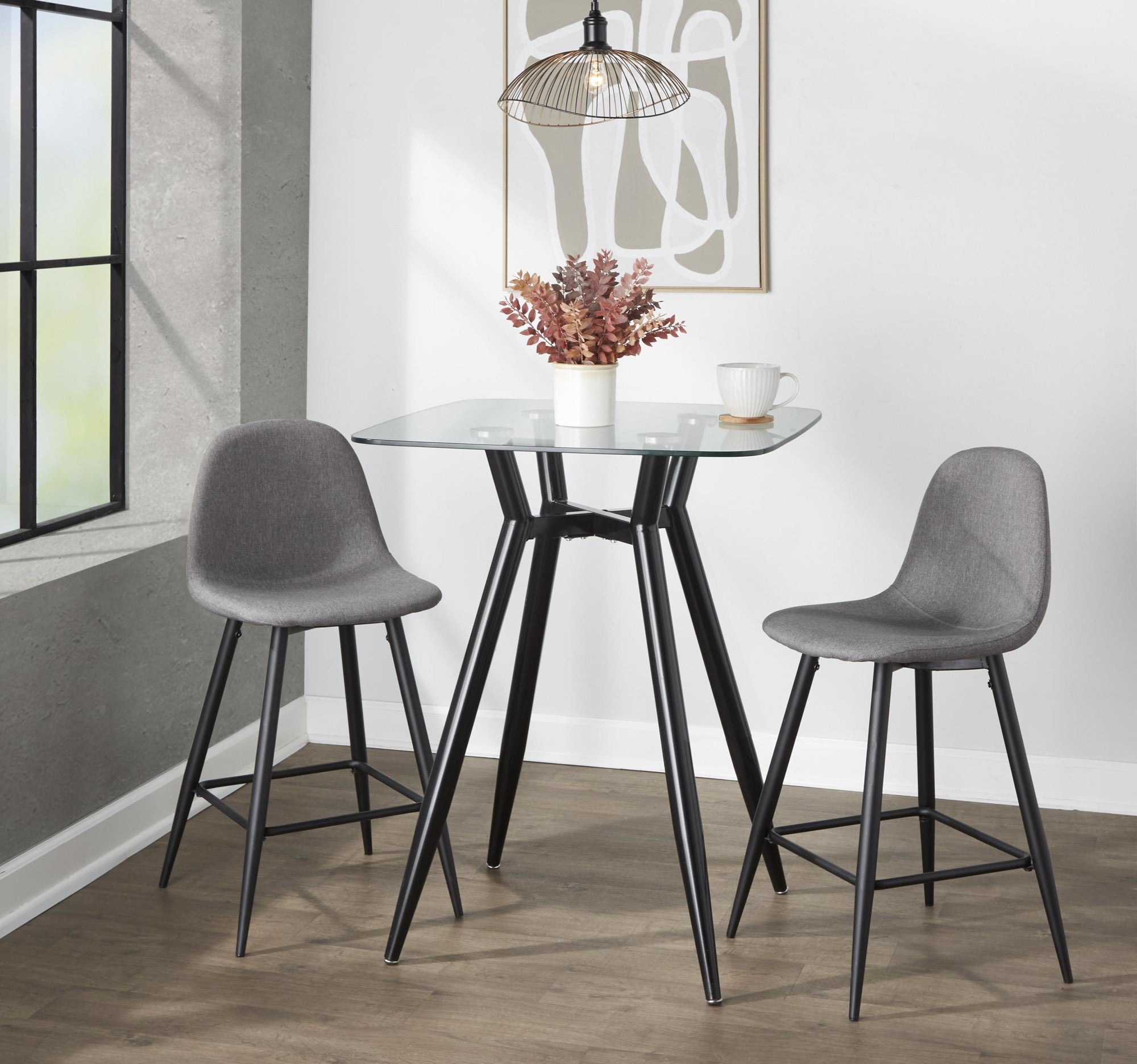 Clara Square Counter Table - Black Metal, Clear Glass