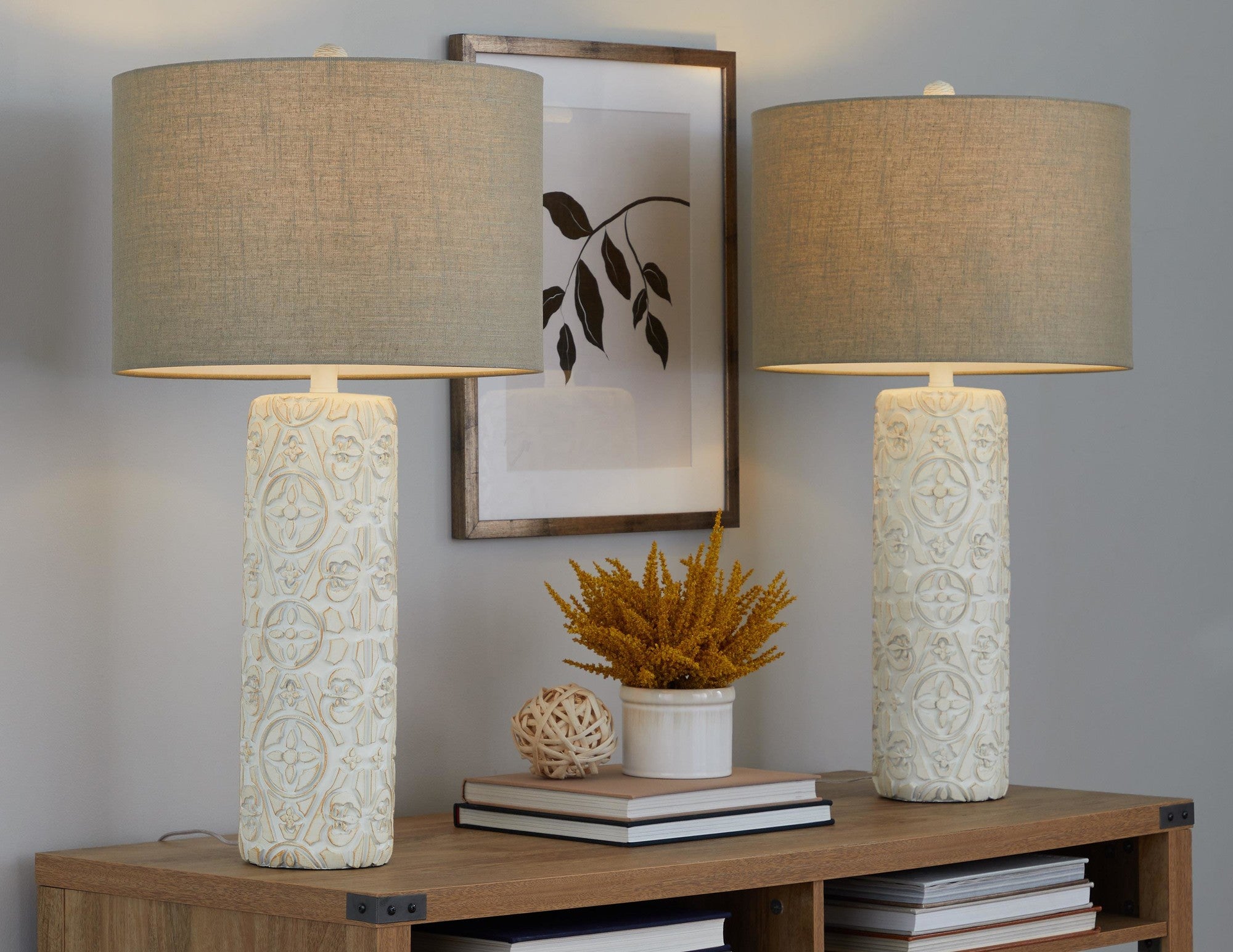 Charlotte 30" Polyresin Table Lamp - Set of 2 - Brushed Taos Brown Polyresin, Beige Linen