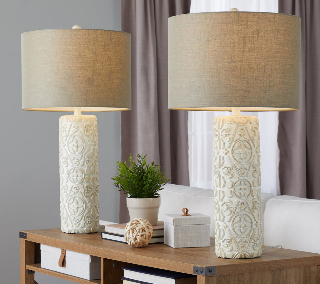 Charlotte 30" Polyresin Table Lamp - Set of 2 - Brushed Taos Brown Polyresin, Beige Linen