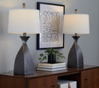 Curvo 30" Polyresin Table Lamp - Set of 2 - Rubbed Grey Slate Polyresin, White Linen