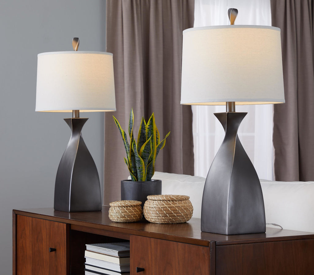 Curvo 30" Polyresin Table Lamp - Set of 2 - Rubbed Grey Slate Polyresin, White Linen