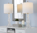 Bishop 24" Glass Table Lamp - Set of 2 - Clear Seeded Glass, Brushed Nickel, White Linen
