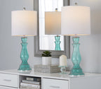Bishop 25" Glass Table Lamp - Set of 2 - Clear Angel Blue Seeded Glass, Polished Nickel, White Linen