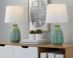 Claudia 20" Ceramic Accent Lamp - Set of 2 - Sage Green Ceramic, Polished Nickel, White Linen
