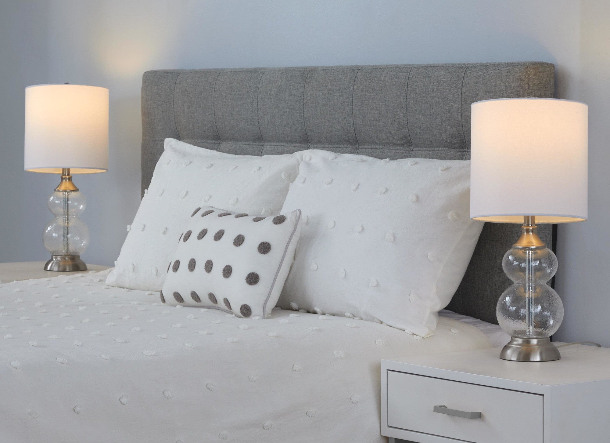Belle 20" Glass Accent Lamp - Set of 2 - Clear Wrinkle Glass, Brushed Nickel, White Linen