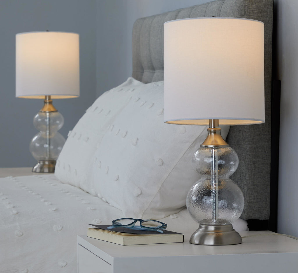 Belle 20" Glass Accent Lamp - Set of 2 - Clear Wrinkle Glass, Brushed Nickel, White Linen