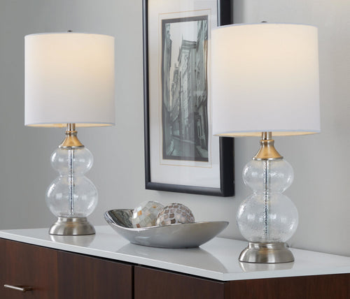 Belle 20" Glass Accent Lamp - Set of 2 - Clear Wrinkle Glass, Brushed Nickel, White Linen
