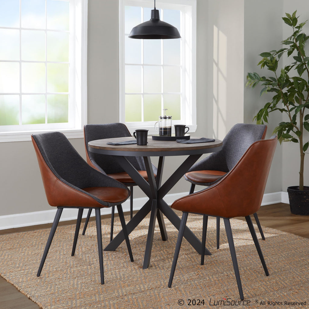 Marche Two-tone Chair - Set of 2 - Black Metal, Brown PU, Grey Fabric