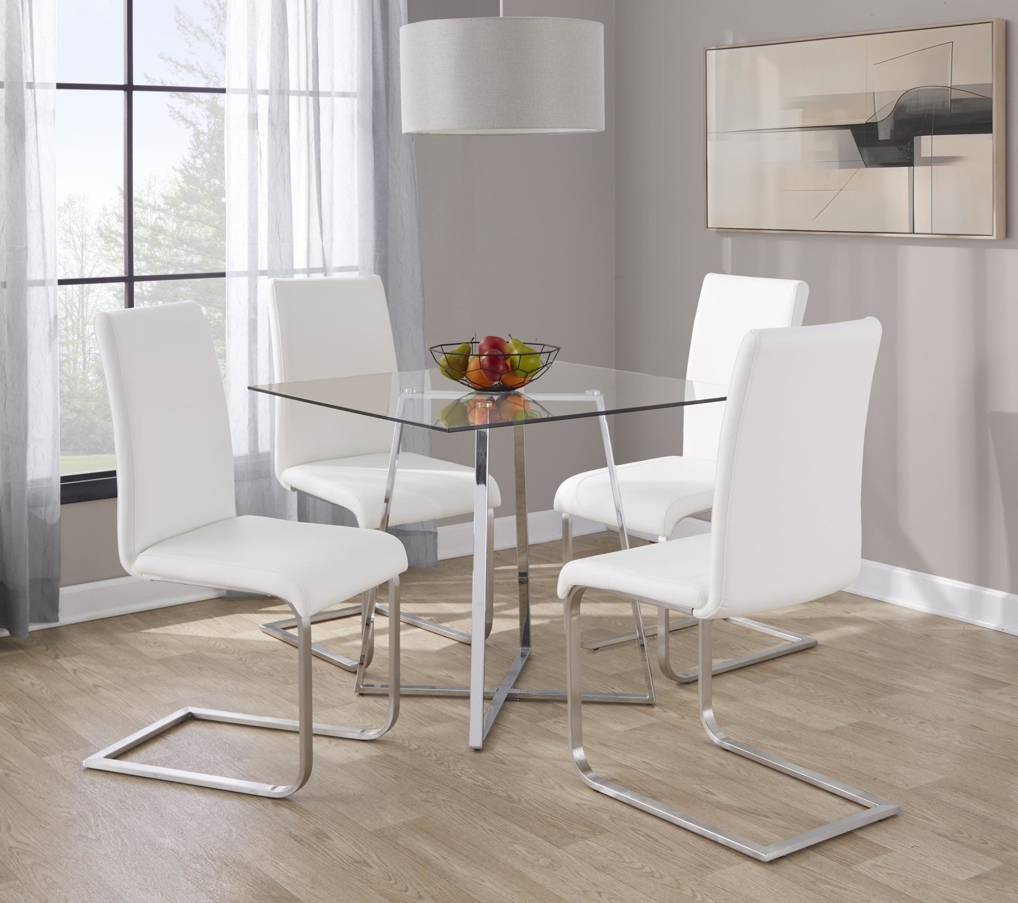 Foster Dining Chair - Set of 2 - Stainless Steel, White PU