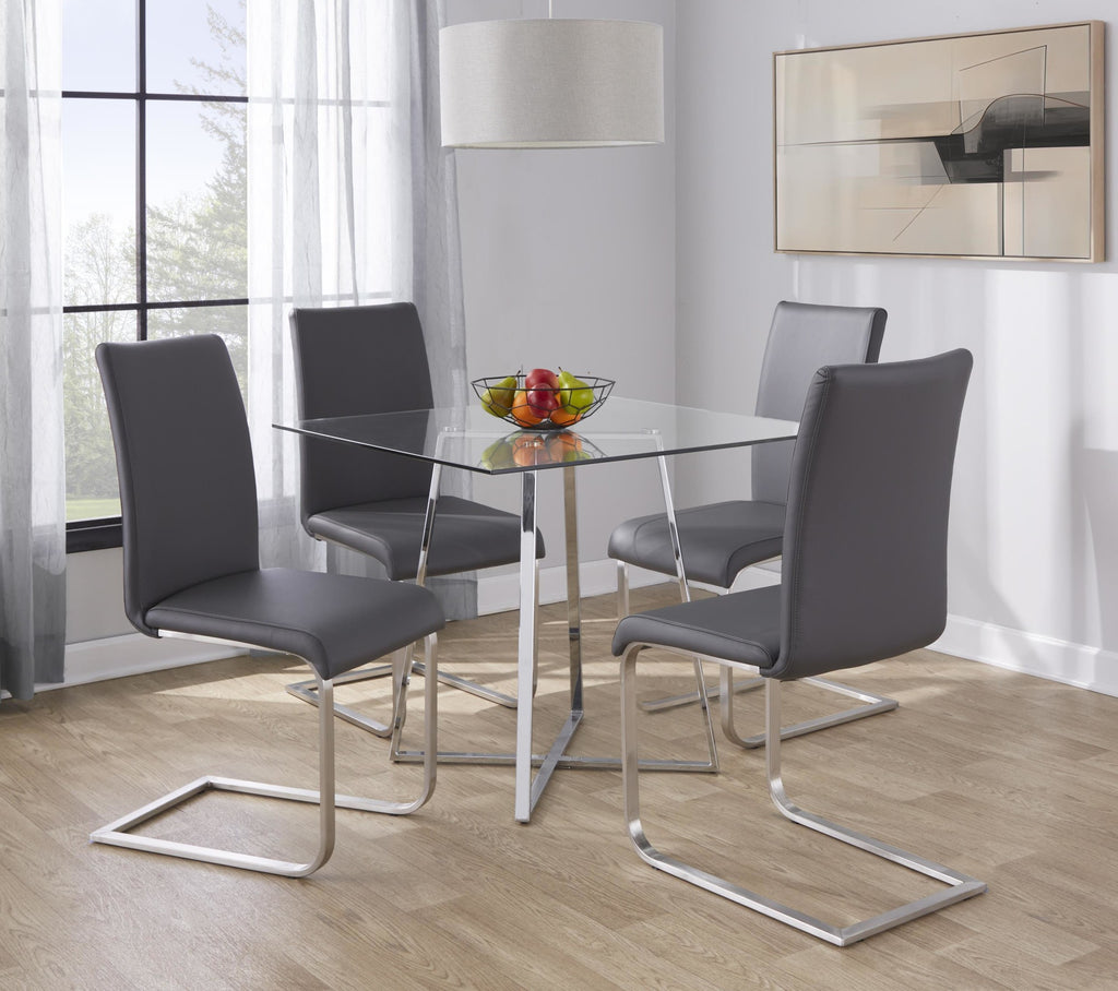 Foster Dining Chair - Set of 2 - Stainless Steel, Grey PU