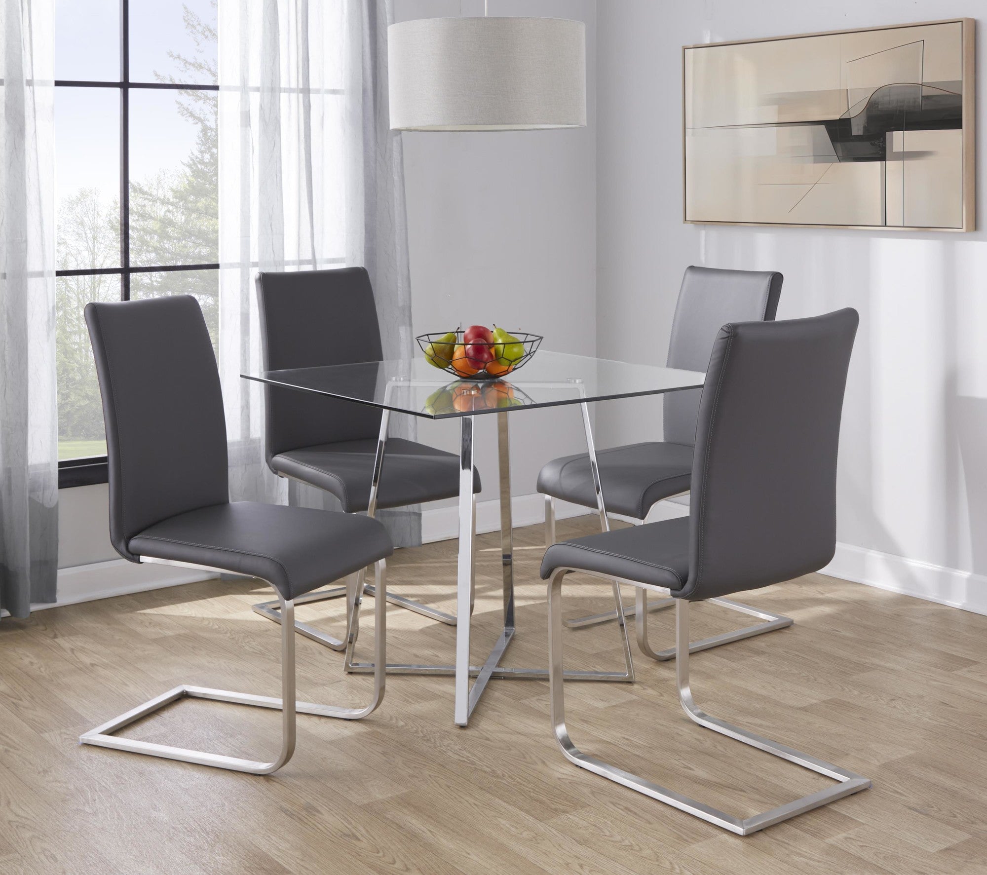 Foster Dining Chair - Set of 2 - Stainless Steel, Grey PU