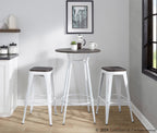 Oregon 30" Fixed-Height Barstool - Set of 2 - Vintage White Metal, Espresso Bamboo