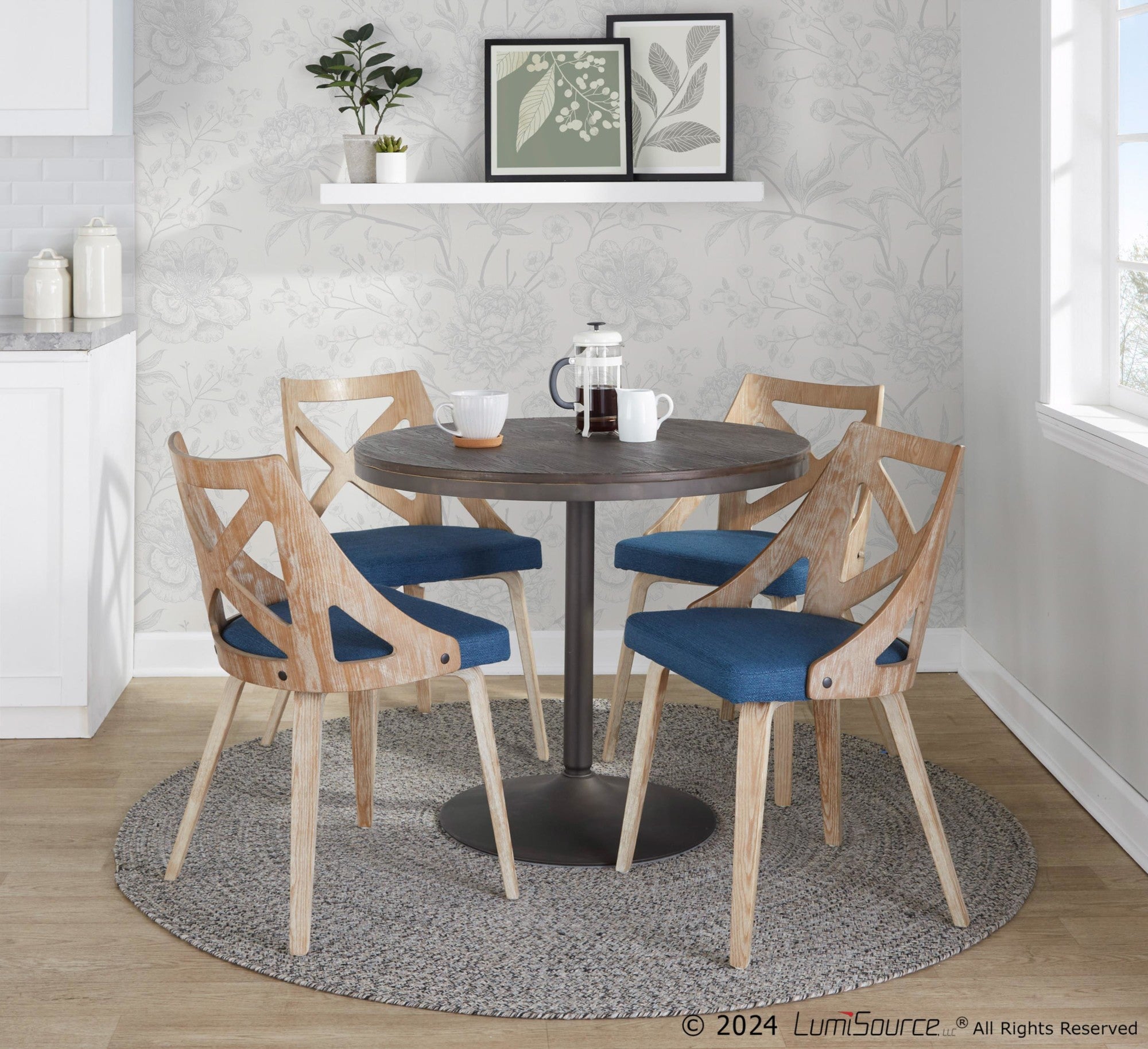 Charlotte Chair - Set of 2 - Whitewashed Wood, Blue Fabric