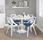 Dakota-charlotte Dining Set - 5 Piece - White Steel, White Wood, Blue Fabric, White Textured Wood