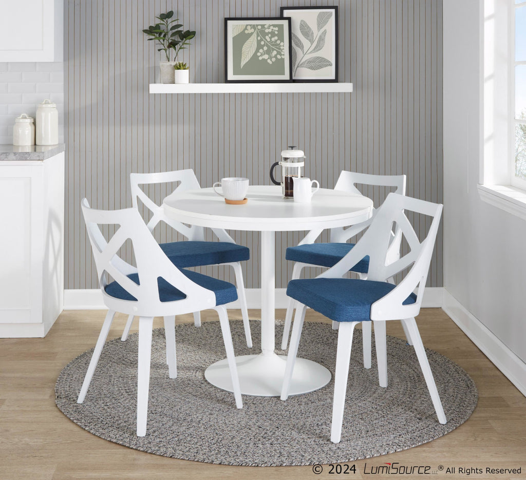 Charlotte Chair - Set of 2 - White Textured Wood, Blue Fabric