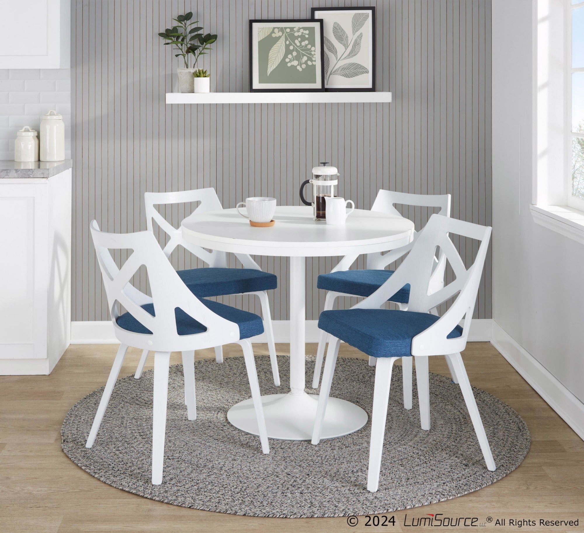Charlotte Chair - Set of 2 - White Textured Wood, Blue Fabric