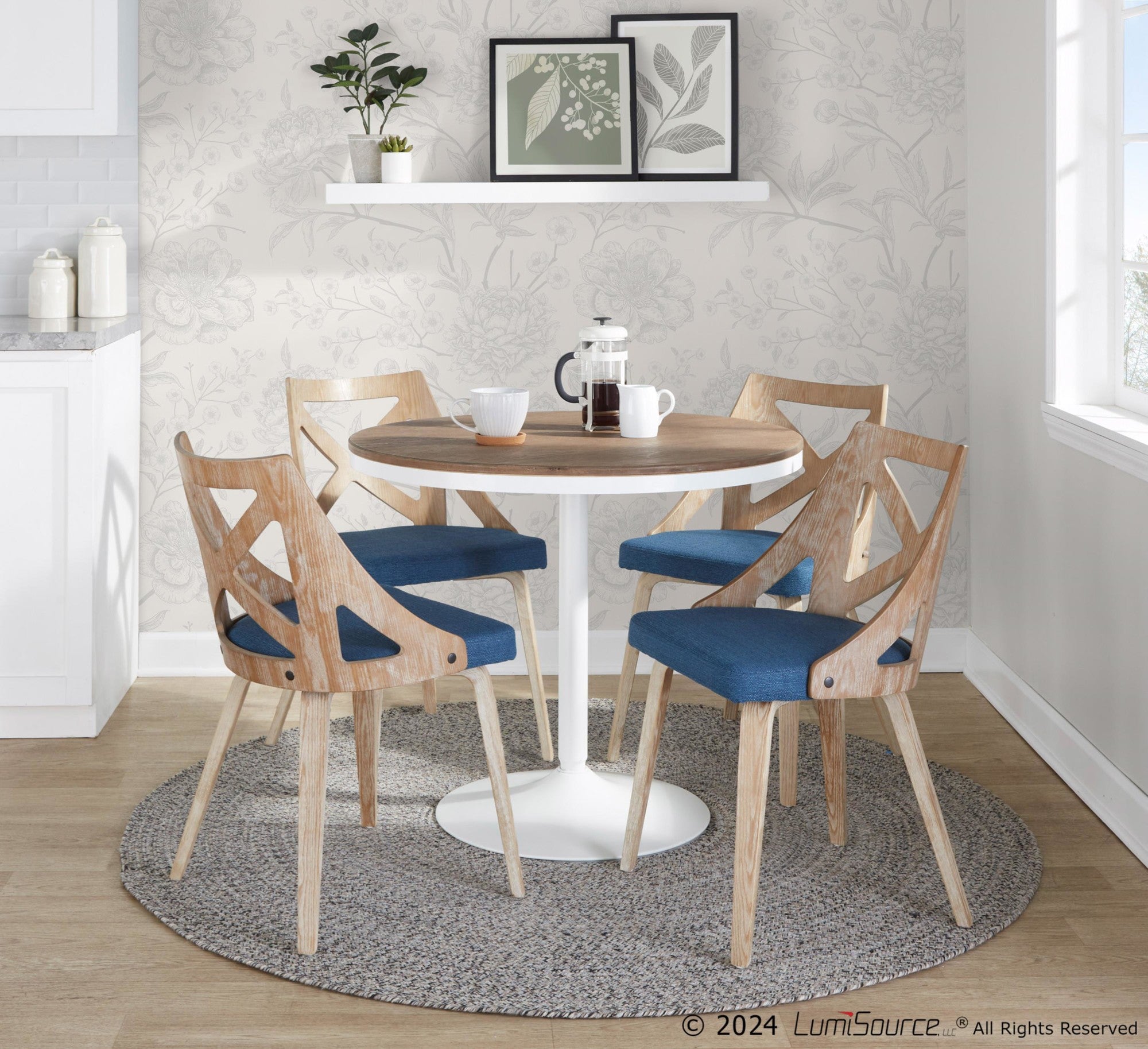 Charlotte Chair - Set of 2 - Whitewashed Wood, Blue Fabric