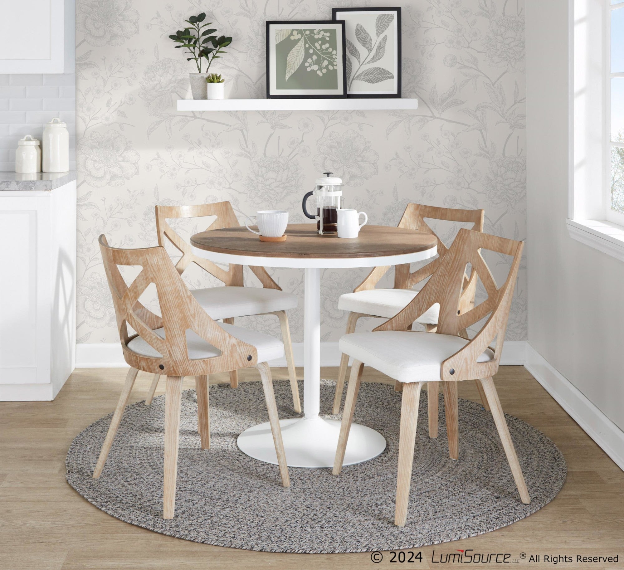 Charlotte Chair - Set of 2 - Whitewashed Wood, Cream Noise Fabric