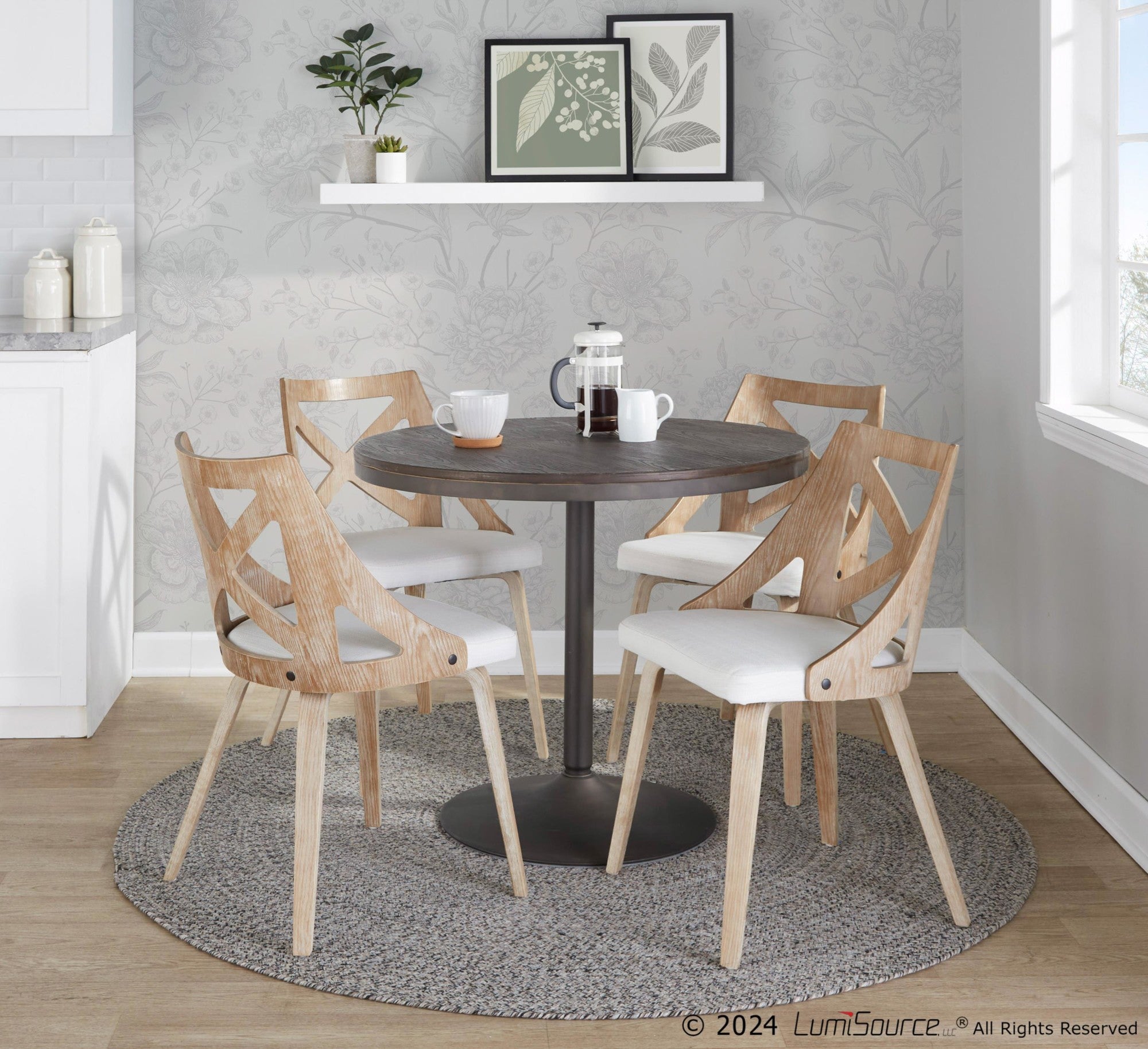 Charlotte Chair - Set of 2 - Whitewashed Wood, Cream Noise Fabric