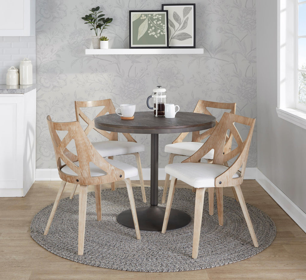 Dakota-charlotte Dining Set - 5 Piece - Antique Metal, Espresso Bamboo, Cream Noise Fabric, Whitewashed Wood