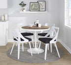 Dakota-charlotte Dining Set - 5 Piece - White Steel, White Wood, Charcoal Fabric, White Textured Wood