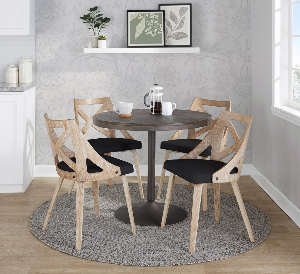 Dakota-charlotte Dining Set - 5 Piece - Antique Metal, Espresso Bamboo, Charcoal Fabric, Whitewashed Wood