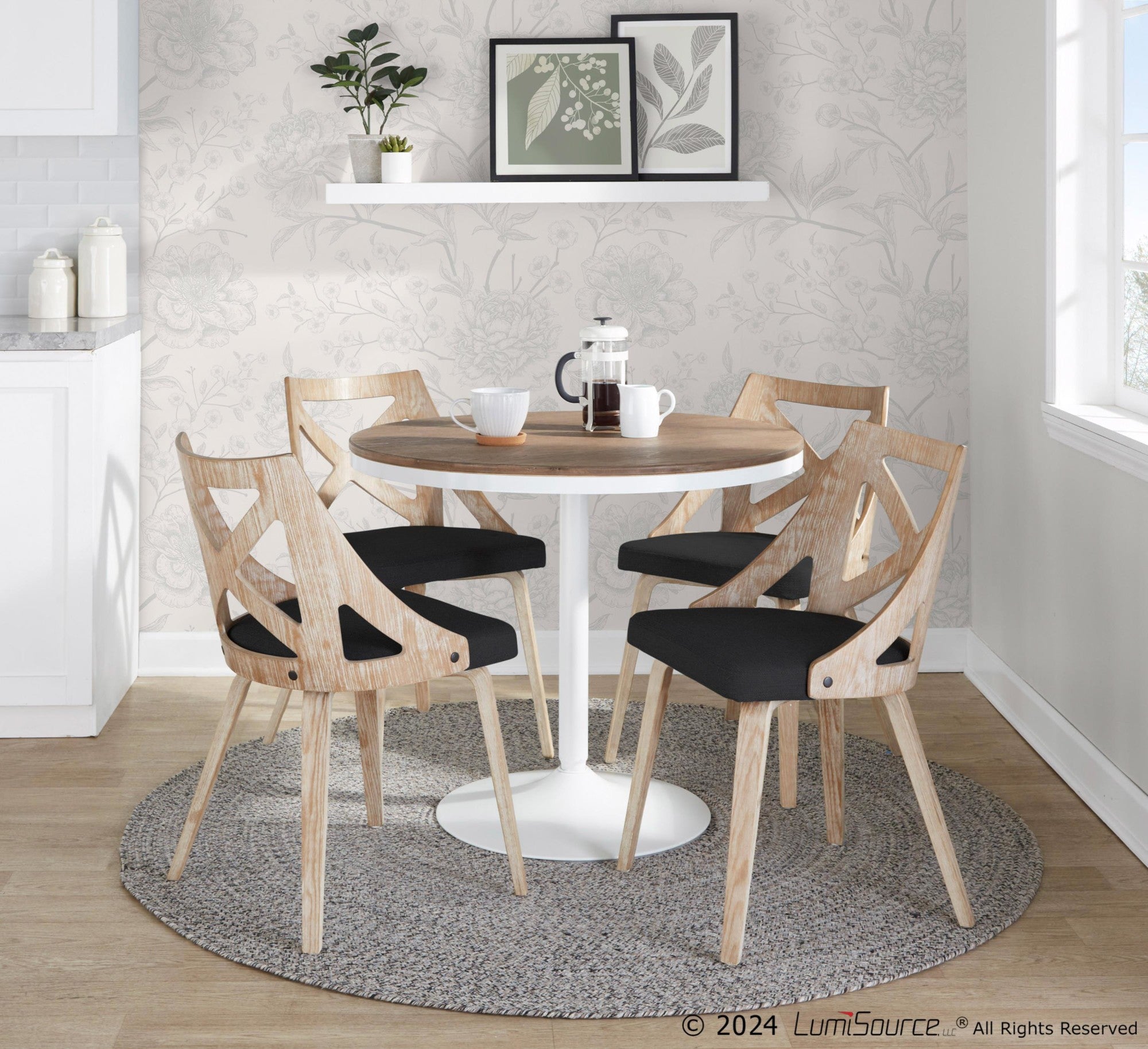 Charlotte Chair - Set of 2 - Whitewashed Wood, Charcoal Fabric