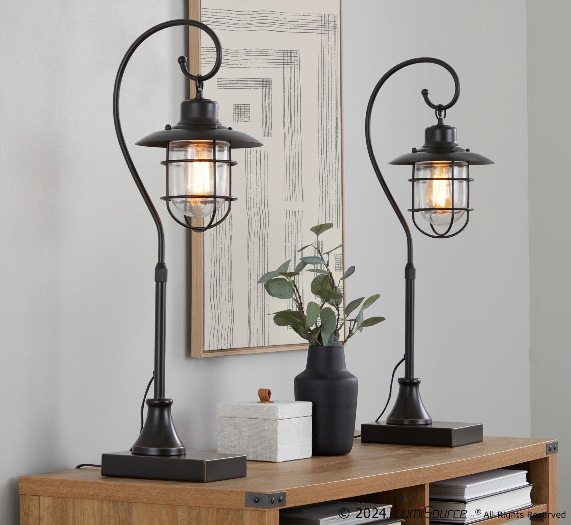 Landen 33" Metal Task Lamp - Set of 2 - Oil Rubbed Bronze, Clear Glass