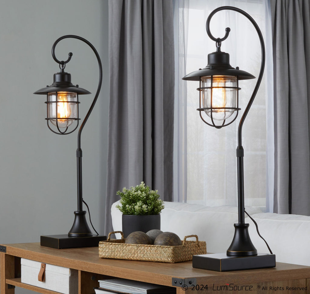 Landen 33" Metal Task Lamp - Set of 2 - Oil Rubbed Bronze, Clear Glass