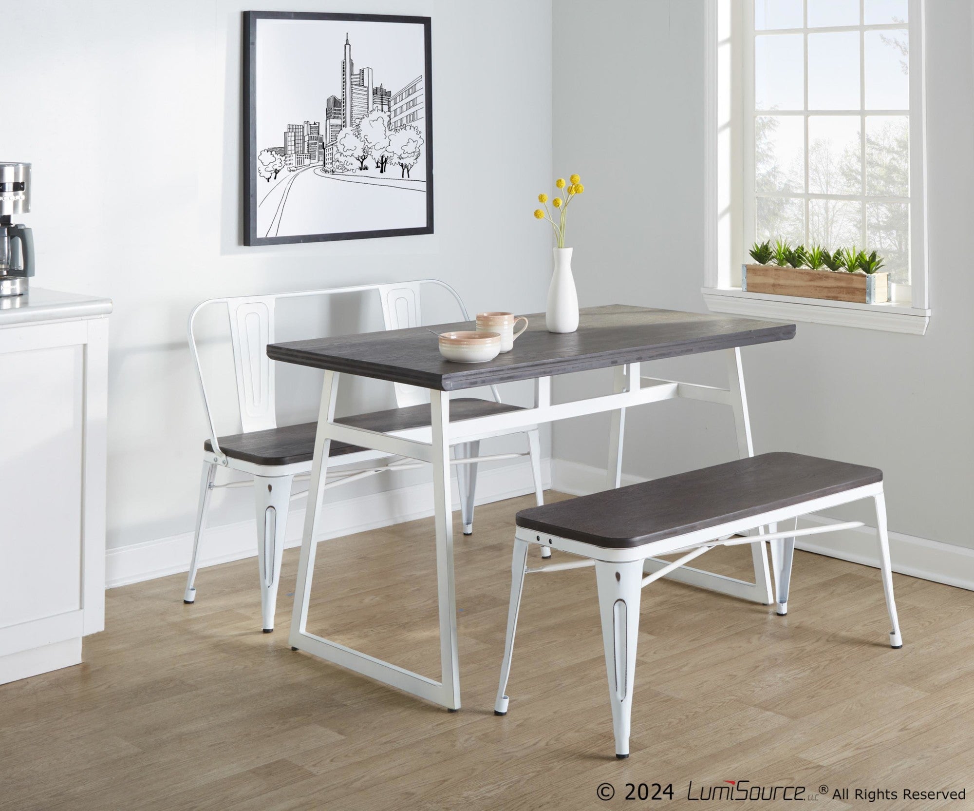 Geo Dining Table - Vintage White Metal, Espresso Bamboo