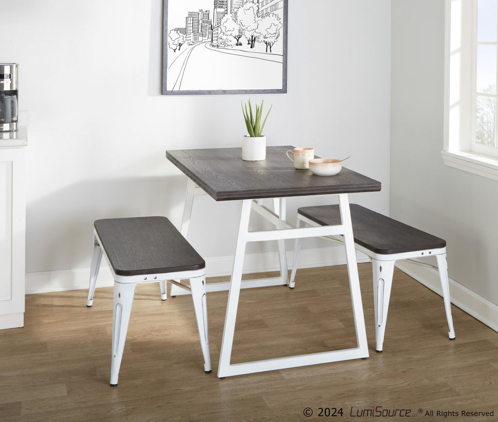Geo Dining Table - Vintage White Metal, Espresso Bamboo