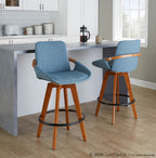 Cosmo 26" Fixed-Height Counter Stool - Walnut Bamboo, Blue Noise Fabric, Black Metal
