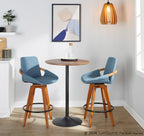 Cosmo 26" Fixed-Height Counter Stool - Walnut Bamboo, Blue Noise Fabric, Black Metal