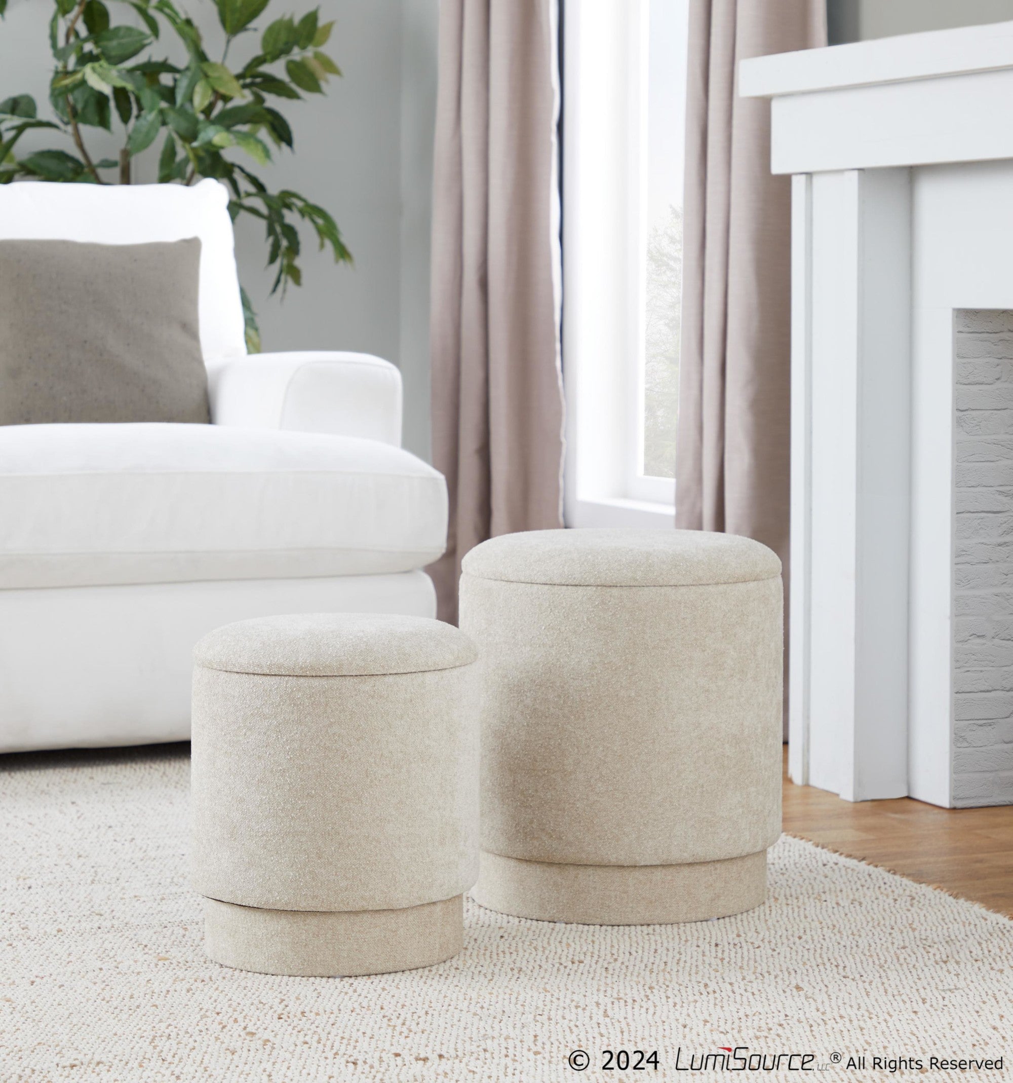 Marla Upholstered Ottoman 2-Piece Set - Beige Fabric