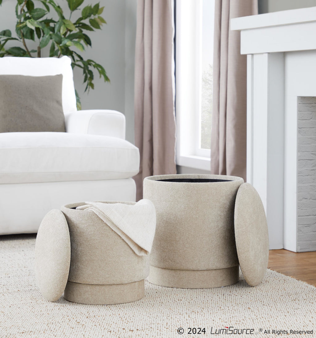 Marla Upholstered Ottoman 2-Piece Set - Beige Fabric