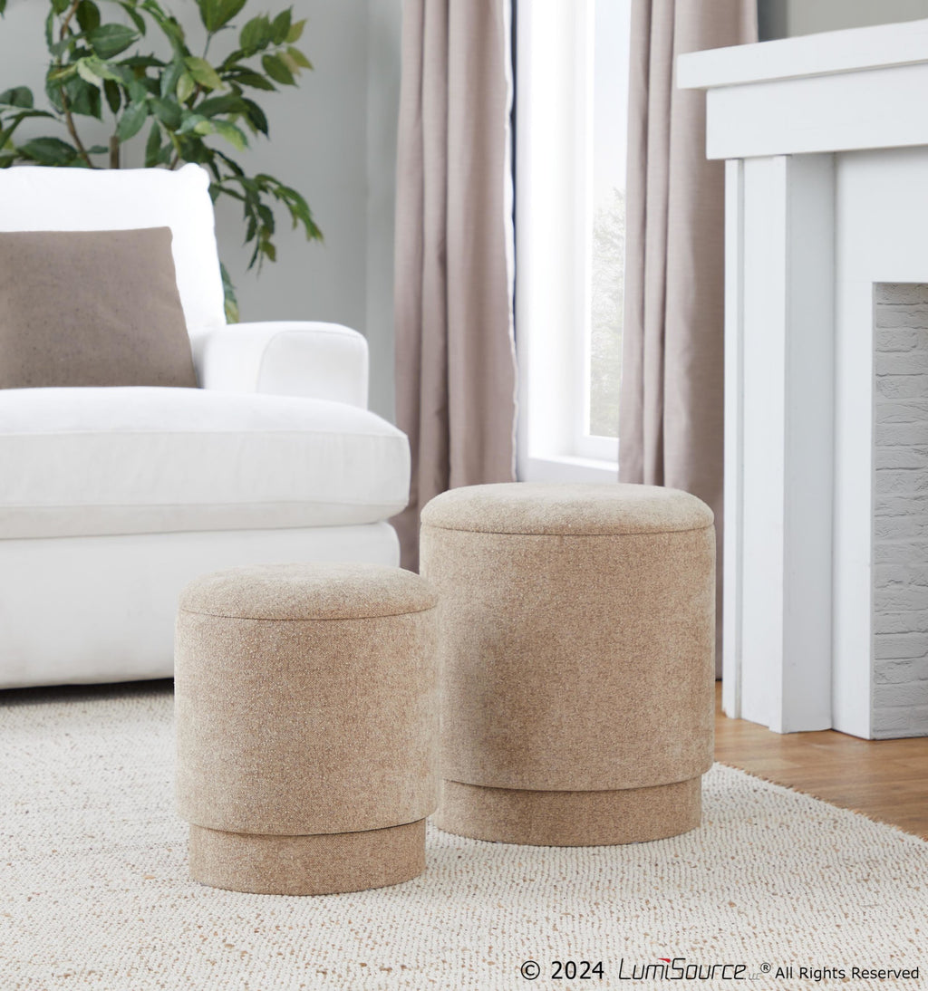 Marla Upholstered Ottoman 2-Piece Set - Brown Fabric