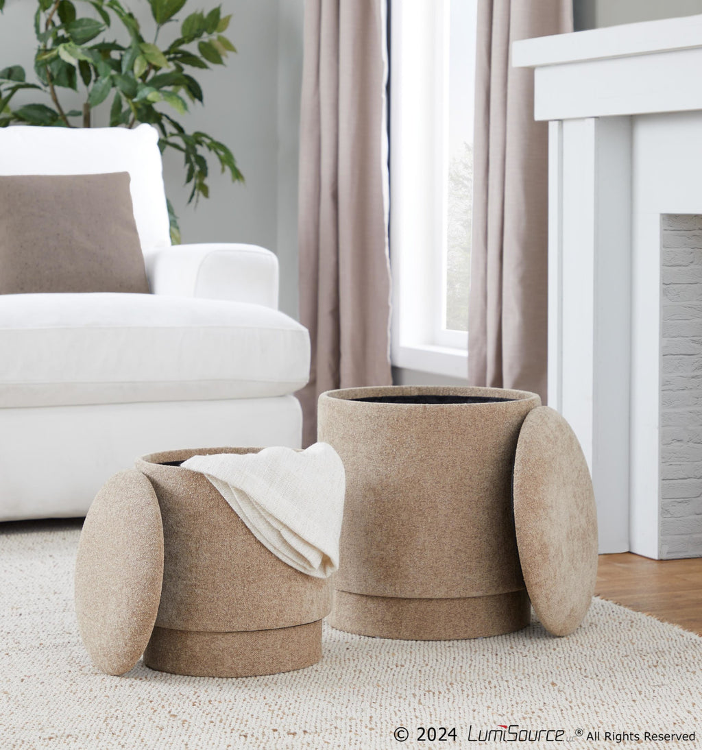 Marla Upholstered Ottoman 2-Piece Set - Brown Fabric