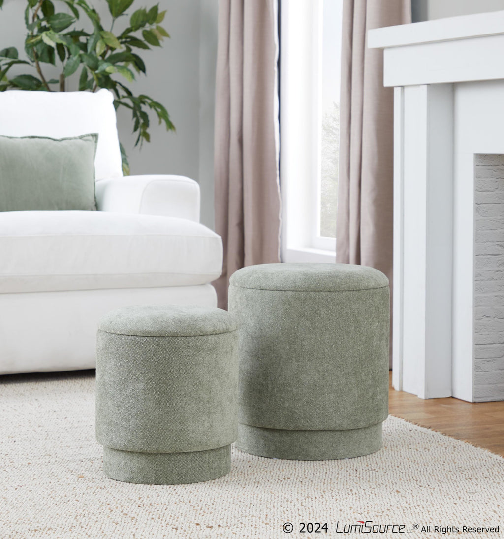 Marla Upholstered Ottoman 2-Piece Set - Green Fabric