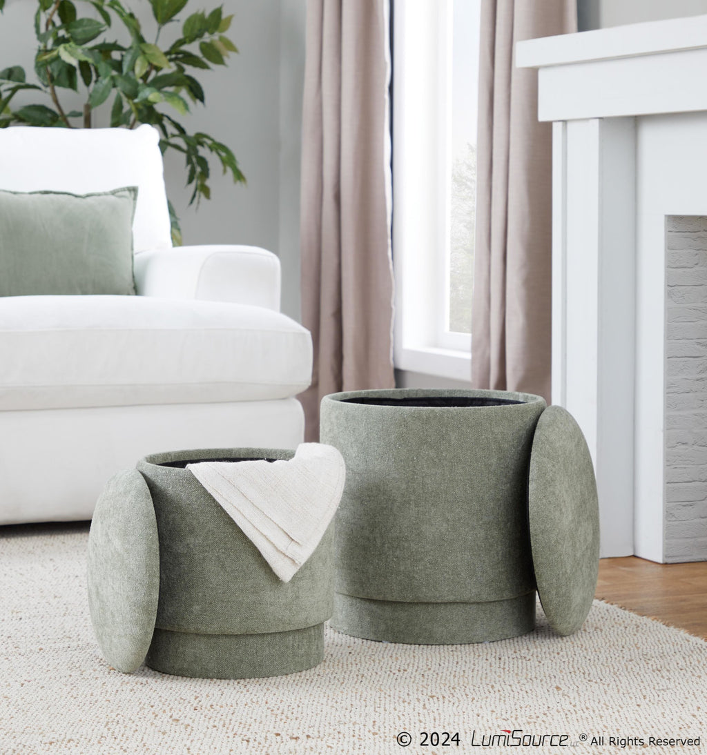 Marla Upholstered Ottoman 2-Piece Set - Green Fabric