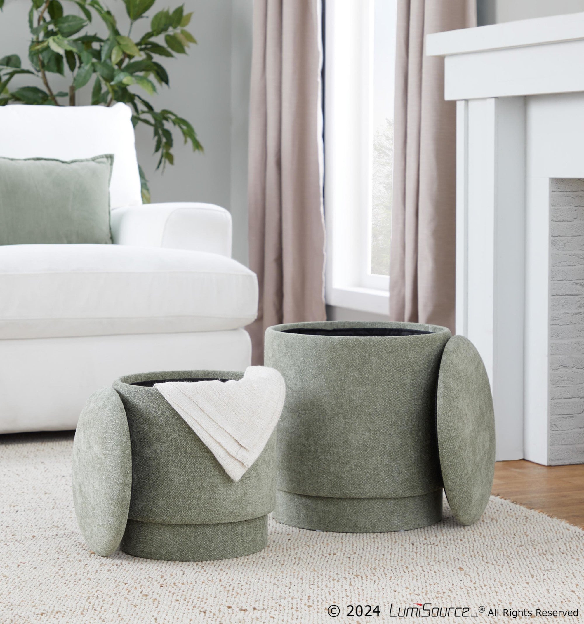 Marla Upholstered Ottoman 2-Piece Set - Green Fabric