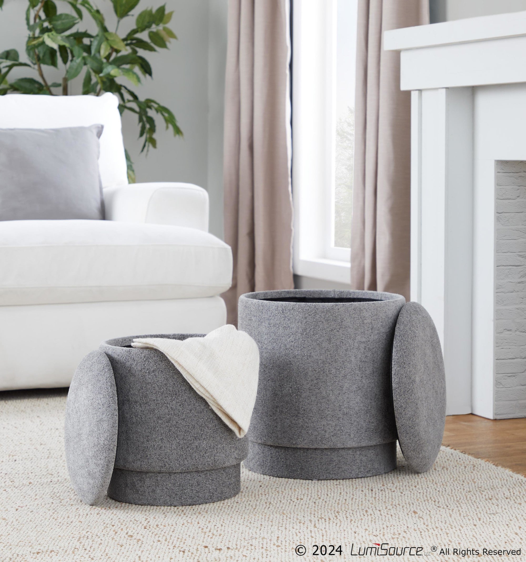 Marla Upholstered Ottoman 2-Piece Set - Grey Fabric