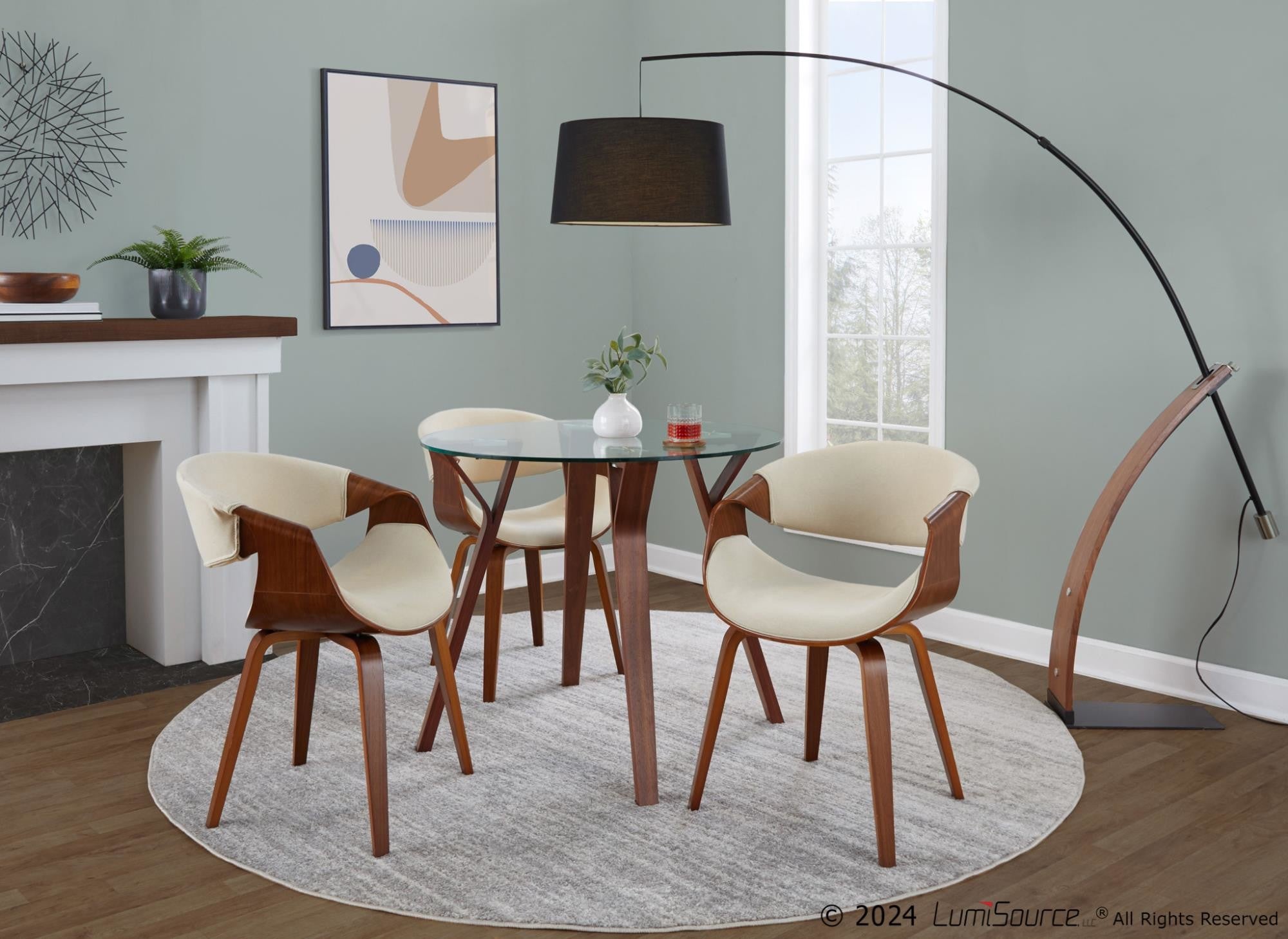 Curvo Chair - Set of 2 - Walnut Wood, Cream Fabric