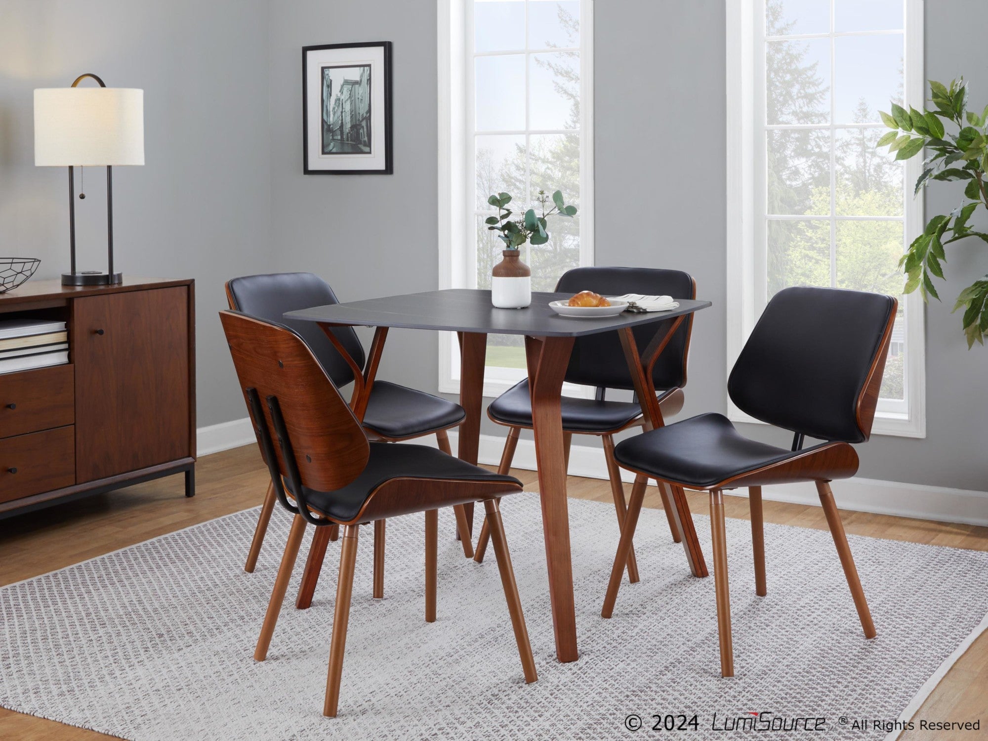 Folia Dinette Table - Walnut Wood, Black Textured Marble