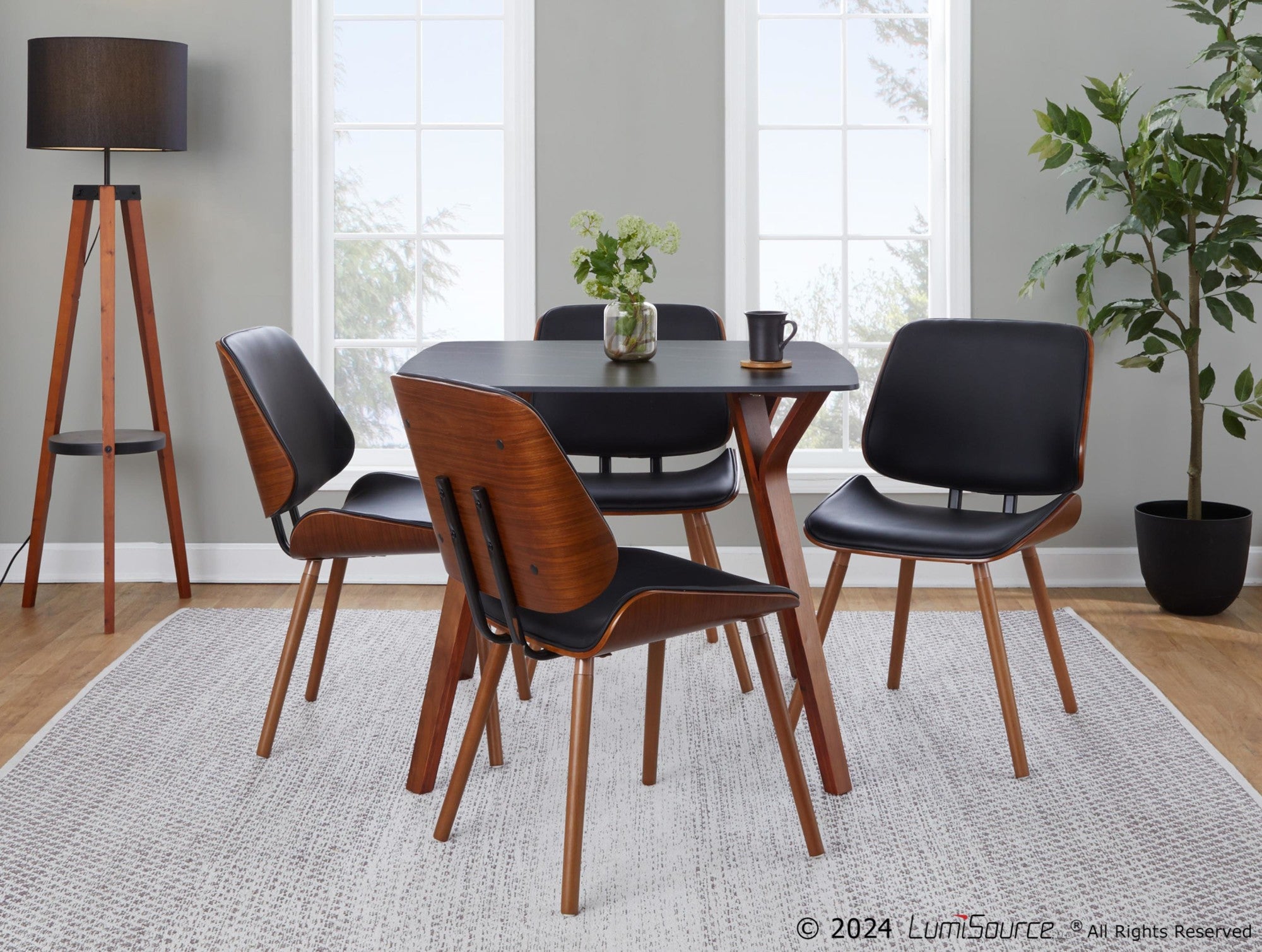 Lombardi Chair - Set of 2 - Walnut Wood, Black PU