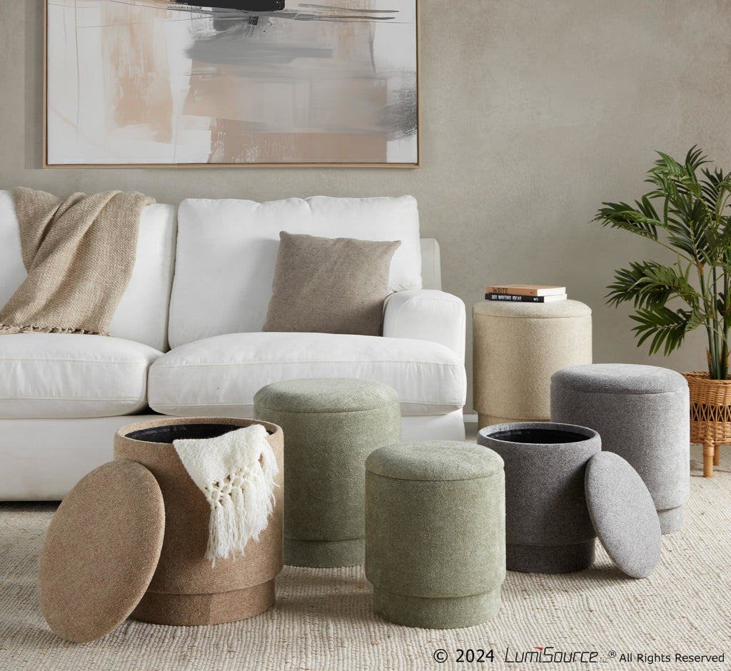 Marla Upholstered Ottoman 2-Piece Set - Grey Fabric