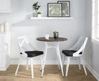 Clara-charlotte Round Dinette Set - 3 Piece - Vintage White Metal, Espresso Bamboo, Charcoal Fabric, White Textured Wood