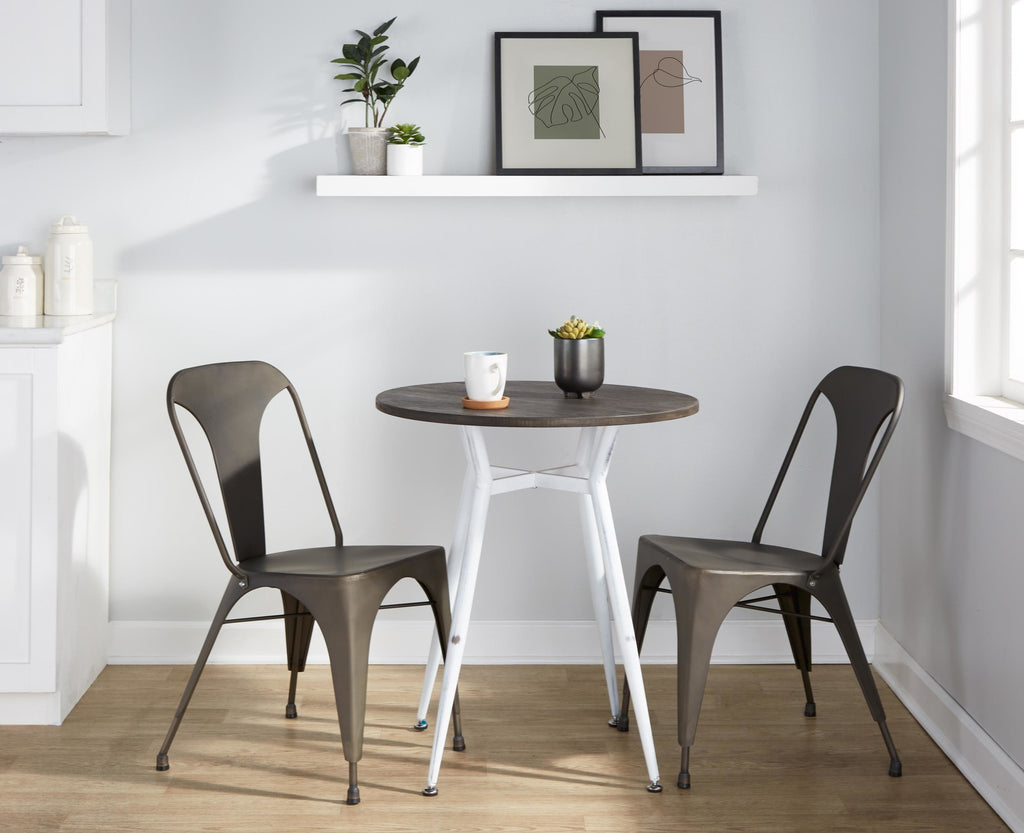 Clara Round Dinette Table - Vintage White Metal, Espresso Bamboo