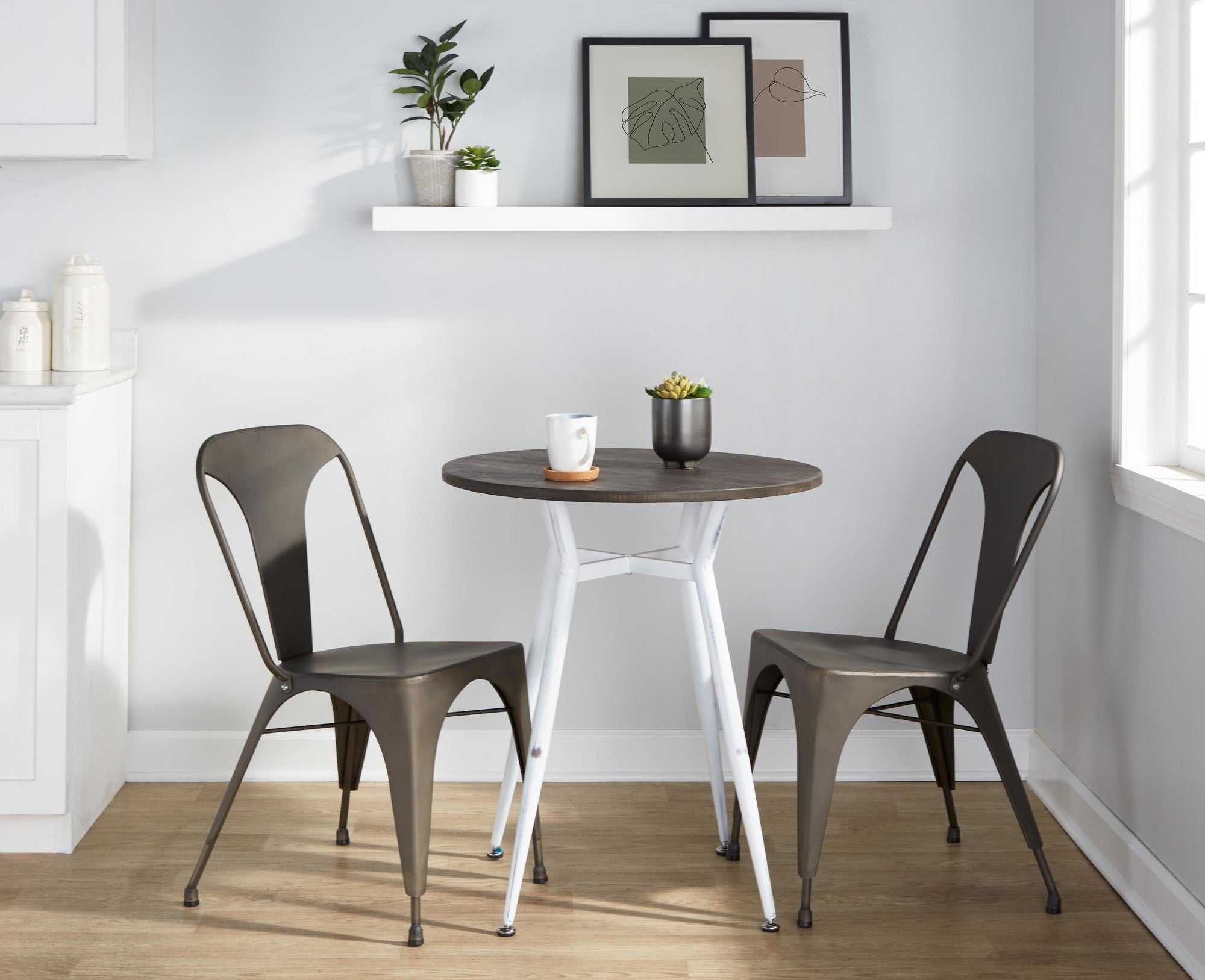 Clara Round Dinette Table - Vintage White Metal, Espresso Bamboo