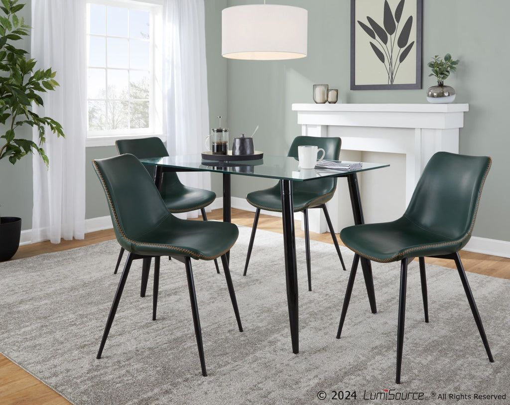 Durango Dining Chair - Set of 2 - Black Metal, Green PU, Orange Zig Zag Stitching