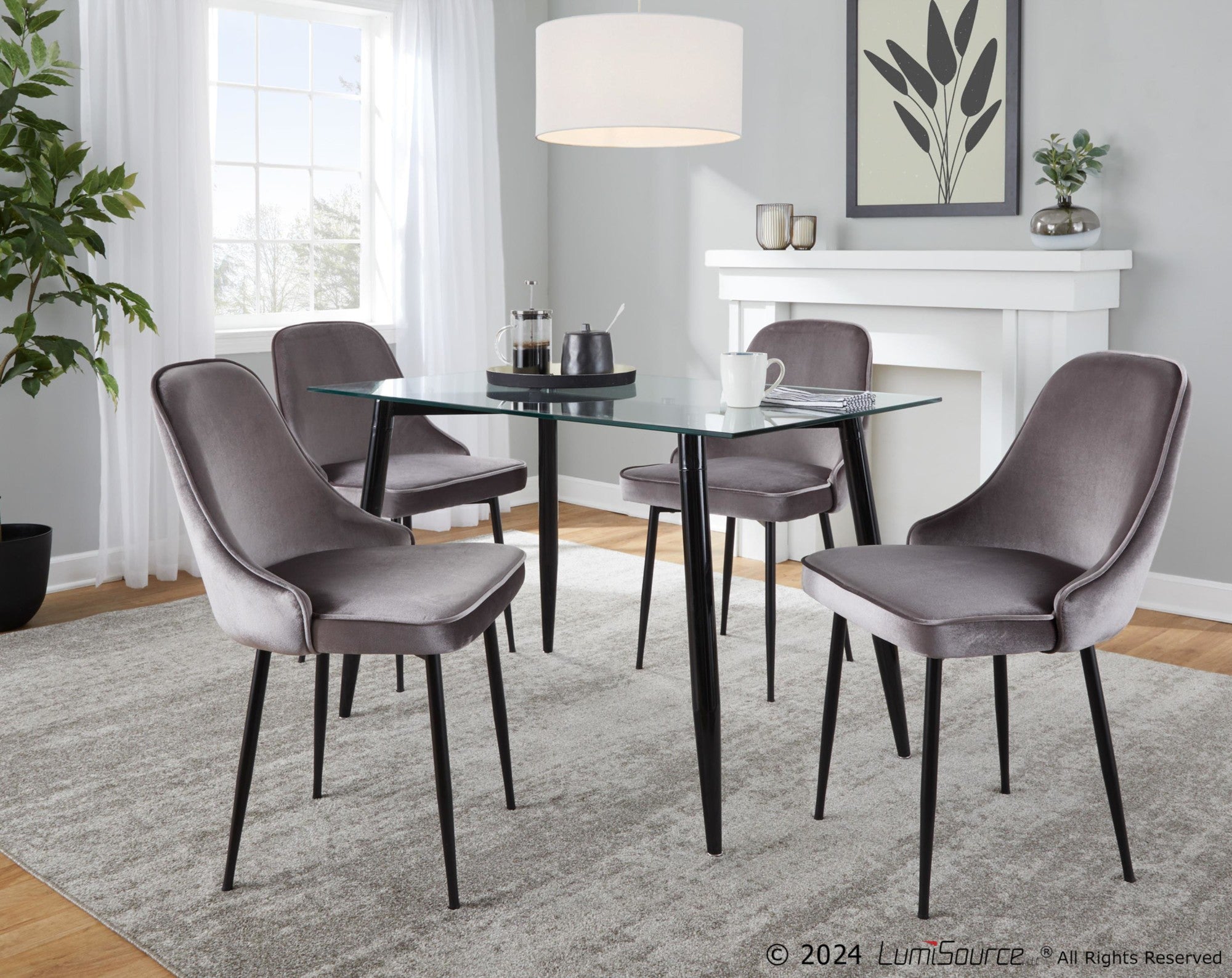 Marcel Dining Chair - Set of 2 - Black Metal, Silver Velvet